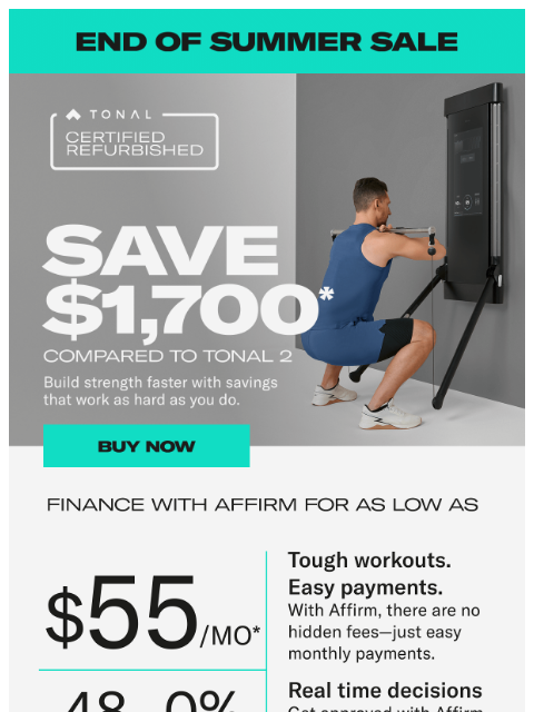 tonal newsletter: Save $1700 on Tonal Refurbished Today