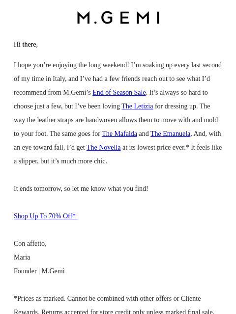 mgemi newsletter: Our Founder’s Sale Picks