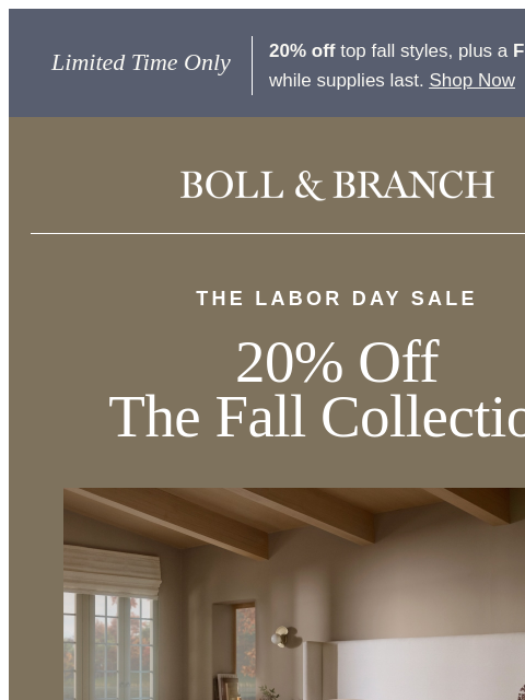 bollandbranch newsletter: New colors + 20% OFF Fall Collection