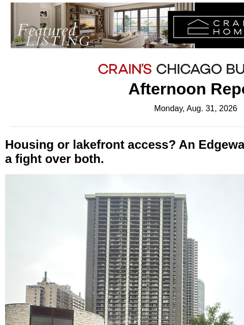 crainalerts newsletter: Edgewater plan puts housing, lakefront interests a...