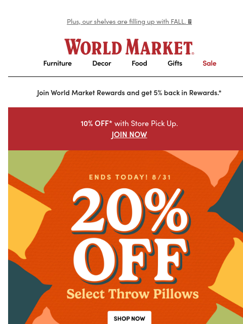 emailworldmarket newsletter: 👋 Deals on select pillows END TODAY