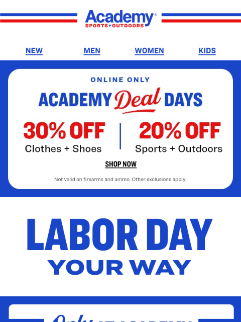 academy newsletter: 30% Off Clothes + Shoes Online | 20% Off Sports + ...