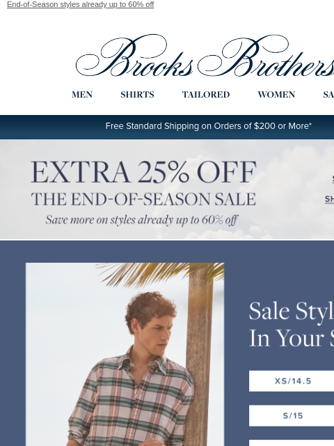 brooksbrothers newsletter: 𝐄𝐧𝐝𝐬 𝐭𝐨𝐦𝐨𝐫𝐫𝐨𝐰: Extra 25% off sale in Y...