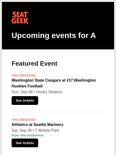 seatgeek newsletter: Washington State Cougars at #17 Washington Huskies...