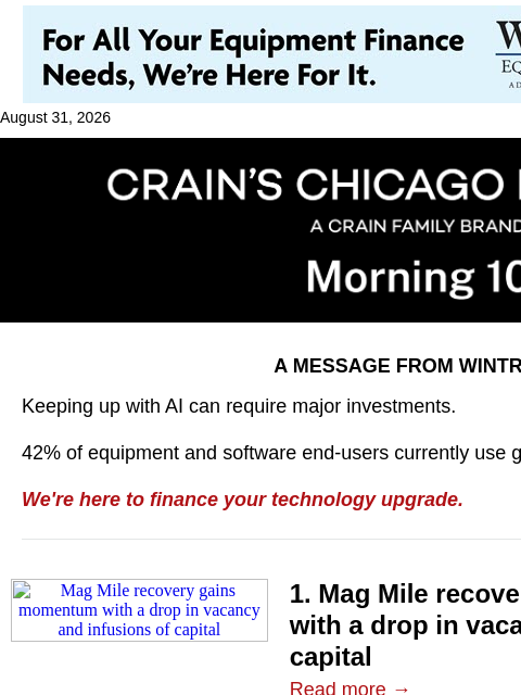 crainalerts newsletter: Mag Mile recovery gains momentum