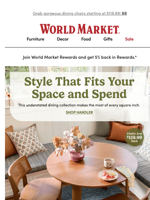 emailworldmarket newsletter: The PERFECT dining collection for small spaces 🤩