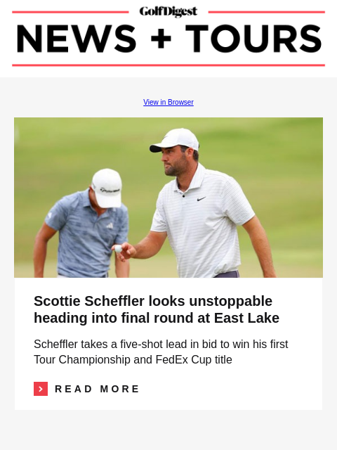 Jordan Spieth has wrist surgery and hopes for 'patience' in his recovery GolfDigest View in Browser Scottie Scheffler looks unstoppable heading into final round at East Lake Scottie Scheffler