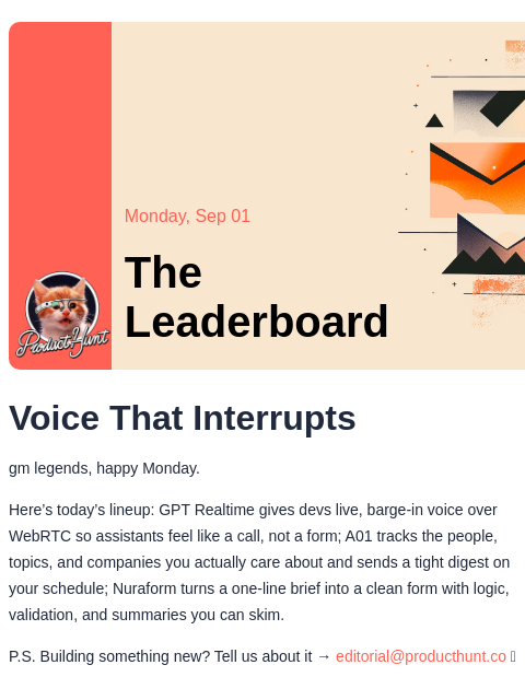 producthunt newsletter: 😸 ChatGPT's new voice