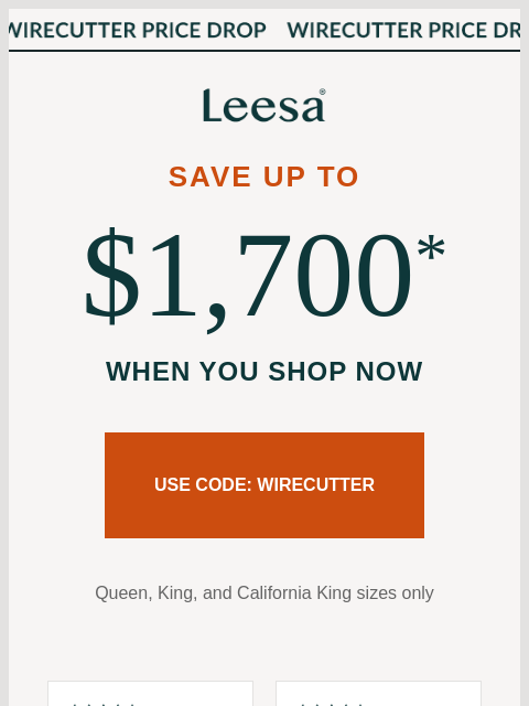 leesasleep newsletter: Locked in: Up to $1,700* off with Code WIRECUTTER