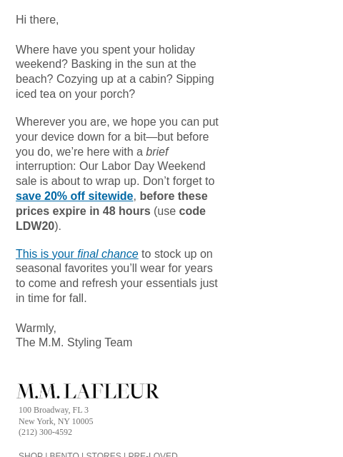 mmlafleur newsletter: 48 HOURS LEFT: Save 20% Sitewide