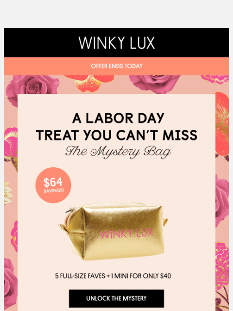 winkylux newsletter: LAST CHANCE to unlock the Labor Day Mystery Bag 🔓