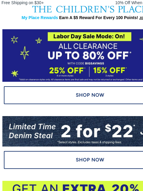 childrensplace newsletter: ALERT🚨Labor Day Deal 👉 Clearance up to 80% off!
