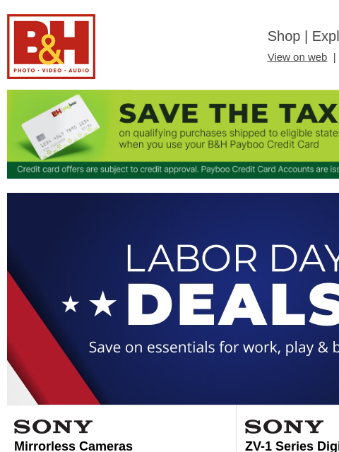 bhphotovideo newsletter: 💰 Labor Day Deals on Your Favorite Brands!