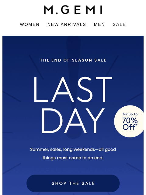 mgemi newsletter: Ends Tonight! Up To 70% Off