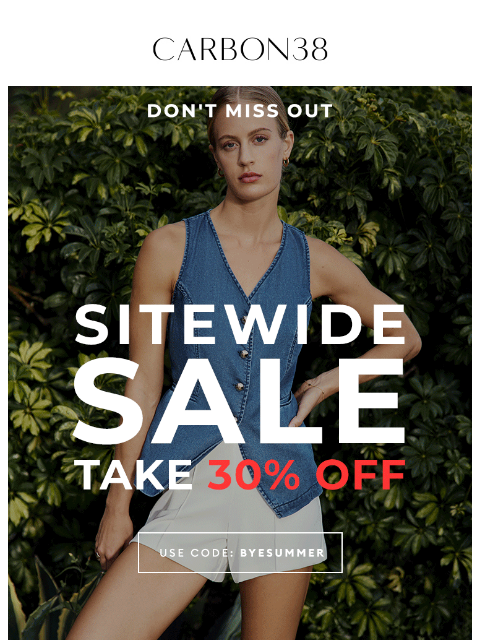 carbon38 newsletter: Don't Miss: 30% off Sitewide