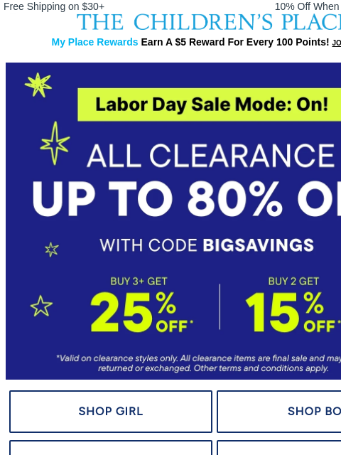 childrensplace newsletter: EXTRA 25% off 3+ clearance styles (up to 80% OFF s...