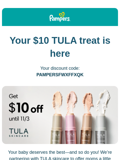 pampers newsletter: Get $10 off on TULA Eye Balm