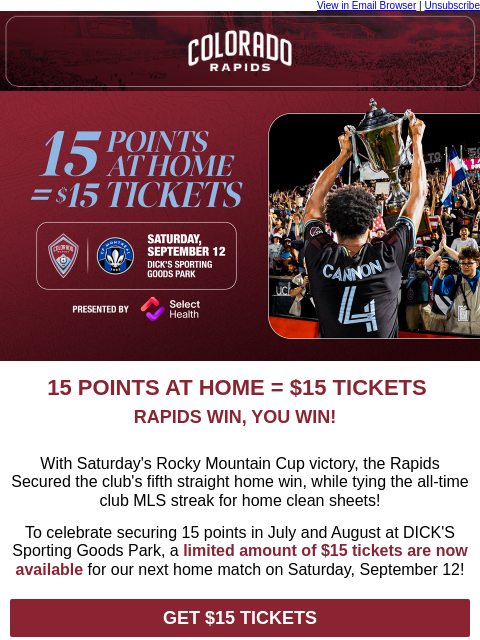 thecoloradorapids newsletter: WWWWWinning at Home Just Got Sweeter