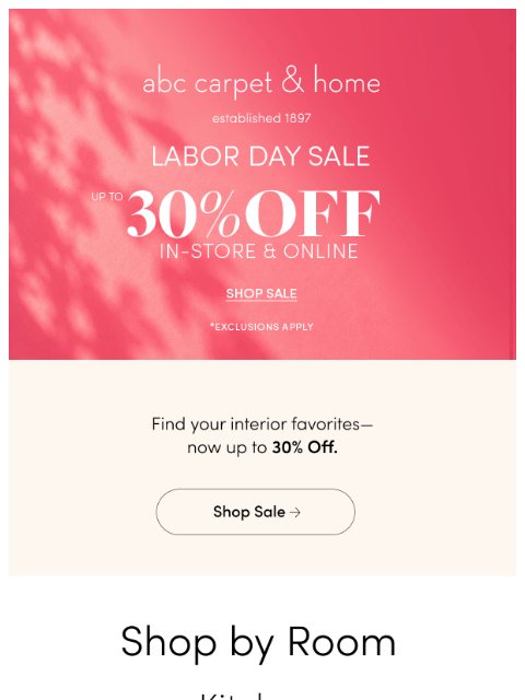 abchome newsletter: Up to 30% Off Bed, Bath, Décor and More!