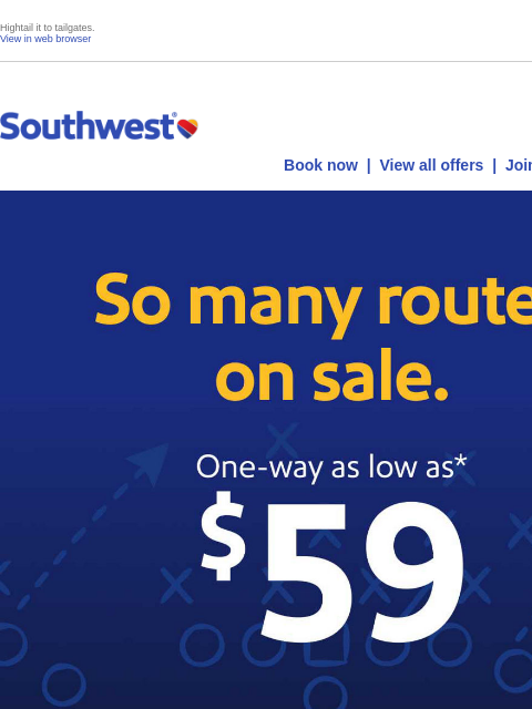 southwest newsletter: Kick off fall with $59 sale fares.