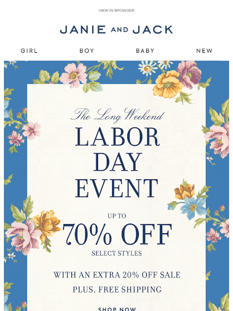 janieandjack newsletter: Up to 70% off—our Labor Day Event starts now