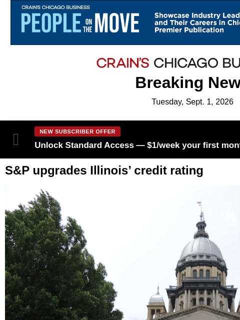 crainalerts newsletter: Illinois gets another credit rating upgrade