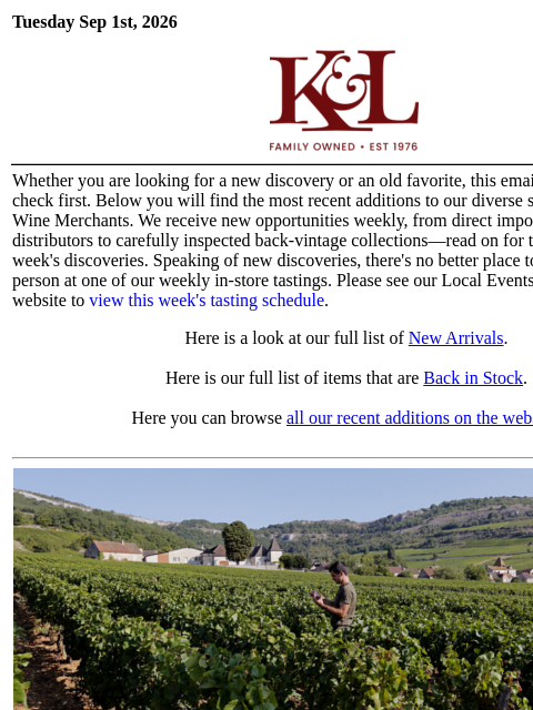 klwines newsletter: The Latest from K&L: New Adds and Back In Stock