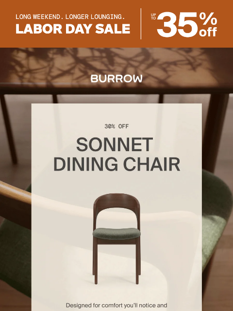 burrow newsletter: Pull up a seat to Labor Day savings