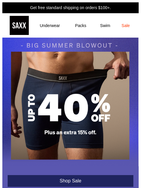 saxxunderwear newsletter: Up to 40% off + extra 15% sitewide