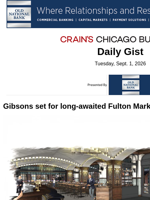 crainalerts newsletter: Gibsons set for long-awaited Fulton Market debut
