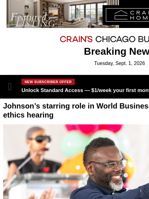 crainalerts newsletter: Johnson's starring role in World Biz Chicago video...