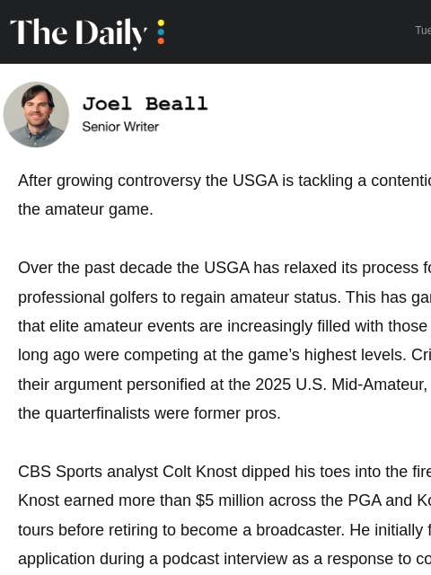 golfdigest newsletter: The USGA is finally addressing a controversial iss...