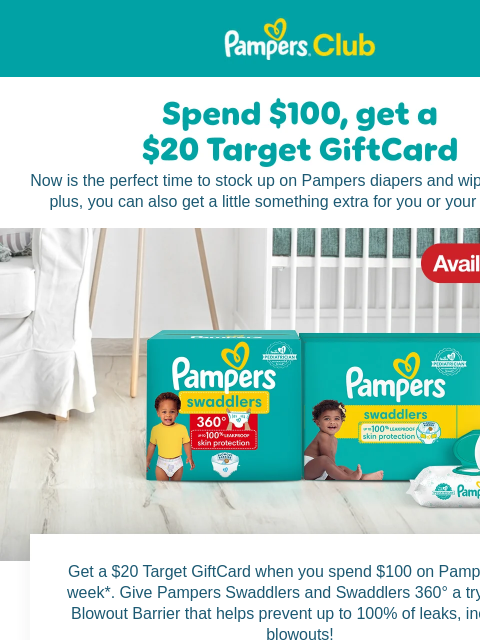 This week only! Pampers Pampers Now is the perfect time to stock up on Pampers diapers and wipes at Target, plus, you can also get a little something extra for you or your little one 😉 Get a $20 Target