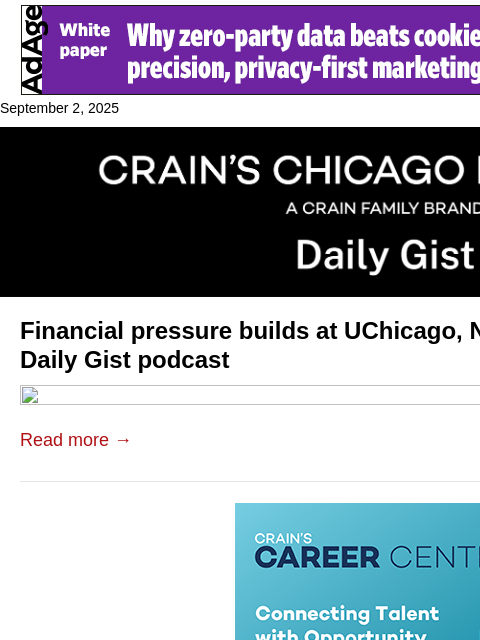 crainalerts newsletter: Financial pressure builds at U of C, Northwestern:...