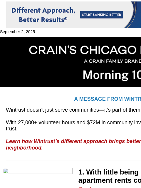 crainalerts newsletter: Downtown apartment rents keep climbing