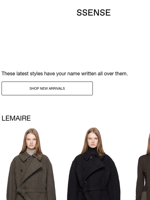 ssense newsletter: New Arrivals from LEMAIRE, OPEN YY, and Numbering