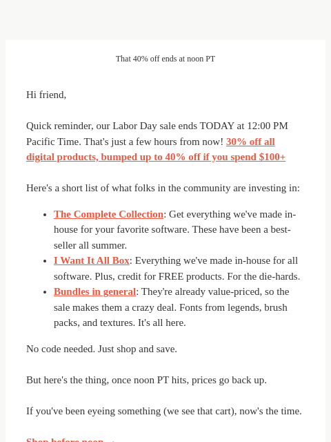 retrosupply newsletter: ⏰ 3 hours left - Labor Day sale ends at noon PT