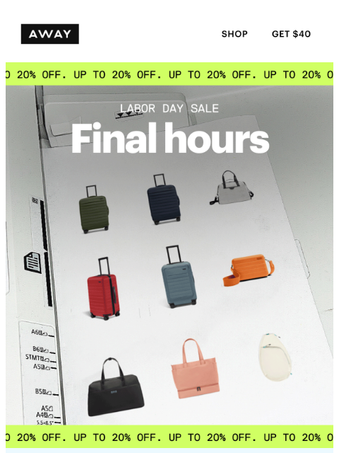 awaytravel newsletter: FINAL HOURS: up to 20% off
