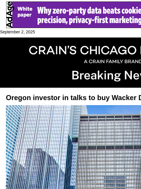 crainalerts newsletter: Investor nears discount deal for Wacker Drive towe...