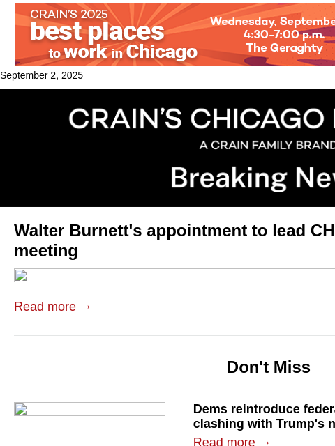 crainalerts newsletter: Johnson's CHA pick stalled