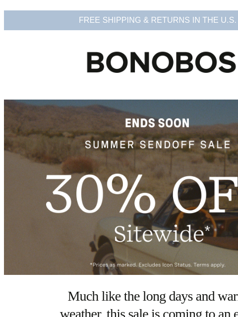 bonobos newsletter: Big Sale’s Ending Soon! Don’t. Miss. It.