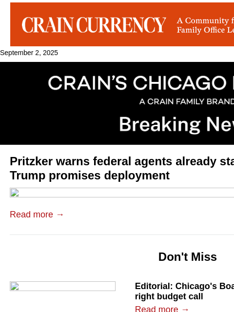 crainalerts newsletter: Pritzker warns federal agents already staging in C...