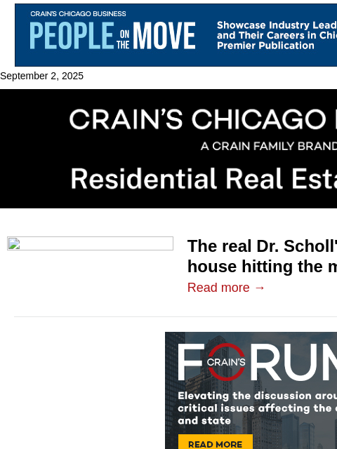 crainalerts newsletter: Dr. Scholl's Indiana home hits the market