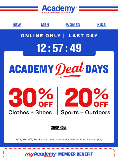 academy newsletter: Last Day! 30% Off Clothes + Shoes Online