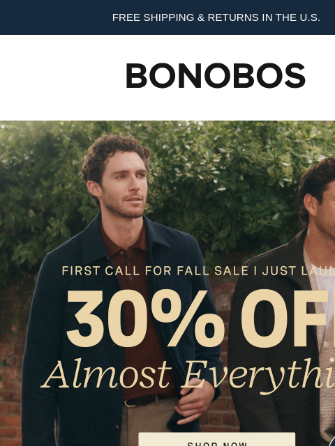 bonobos newsletter: 30% Off Starts…NOW