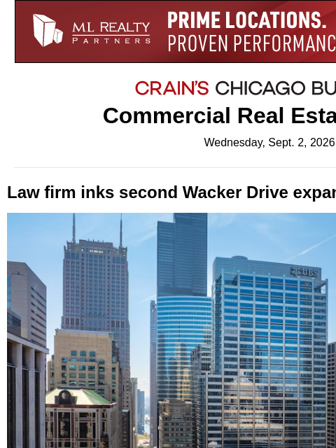 crainalerts newsletter: Law firm inks second Wacker Drive expansion