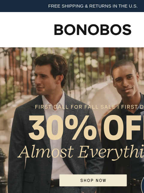 bonobos newsletter: Just Started: 30% Off Almost Everything