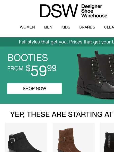 dsw newsletter: Snag booties from $59.99 ASAP