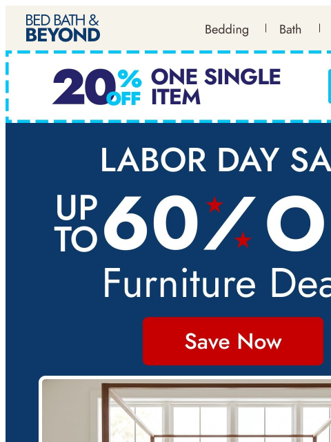 bedbathandbeyond newsletter: Early access furniture deals up to 60% off