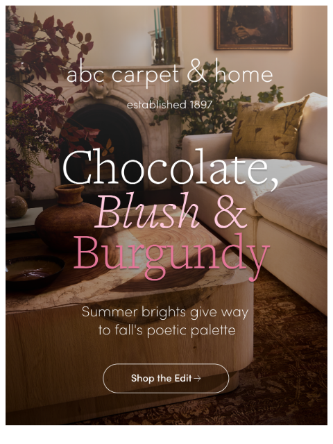 abchome newsletter: Chocolate, Blush & Burgundy